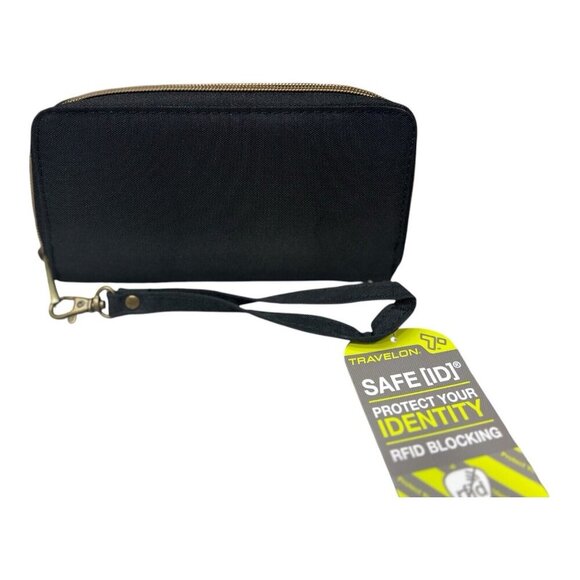 Travelon RFID Blocking Anti-theft Wristlet Clutch Wallet Black Travel NWT - Picture 2 of 4